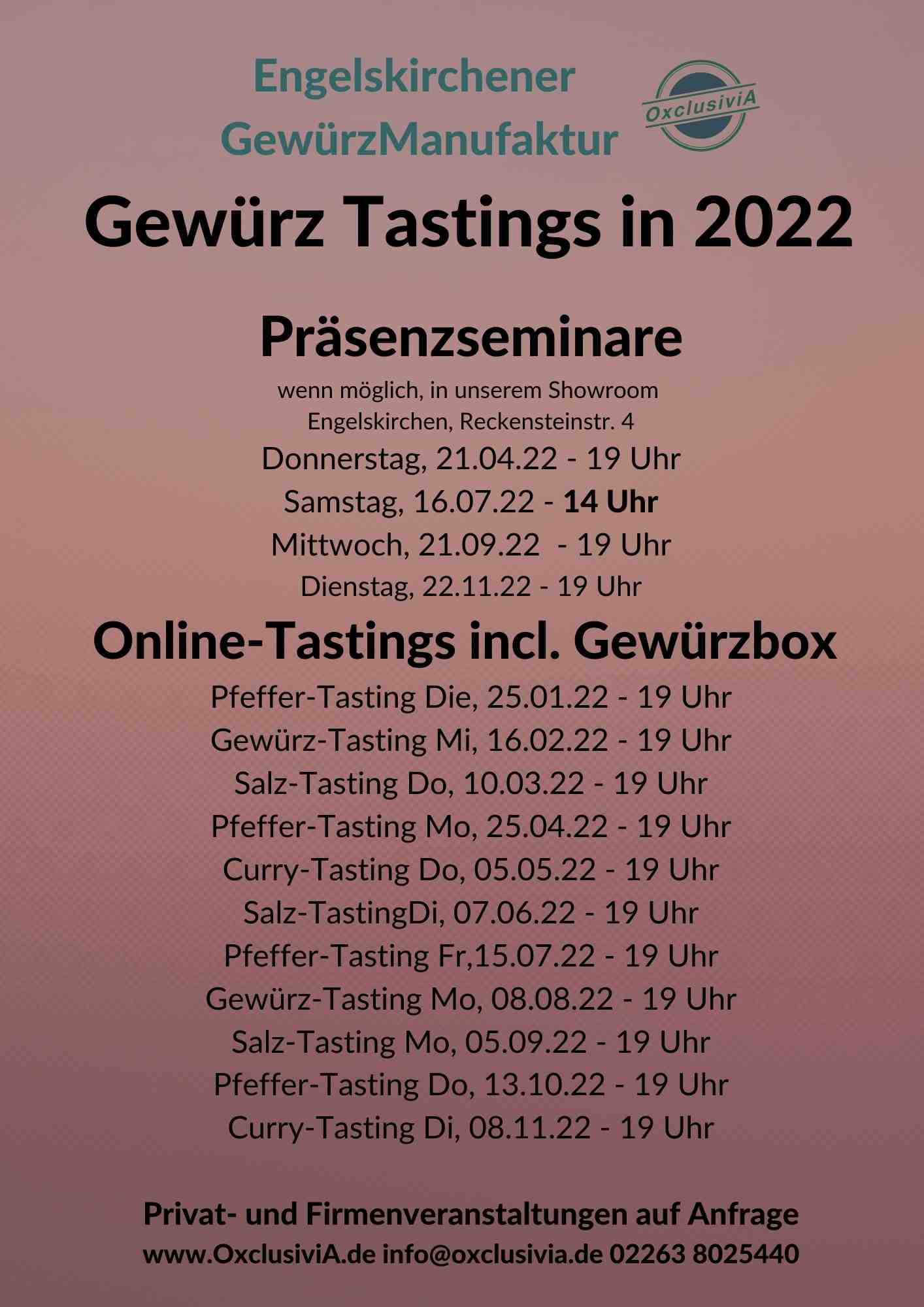 Gewürz-Seminare und Tastings in 2022